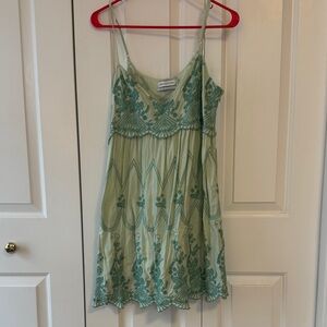 Urban Outfitters Green Embroidered Mini Dress